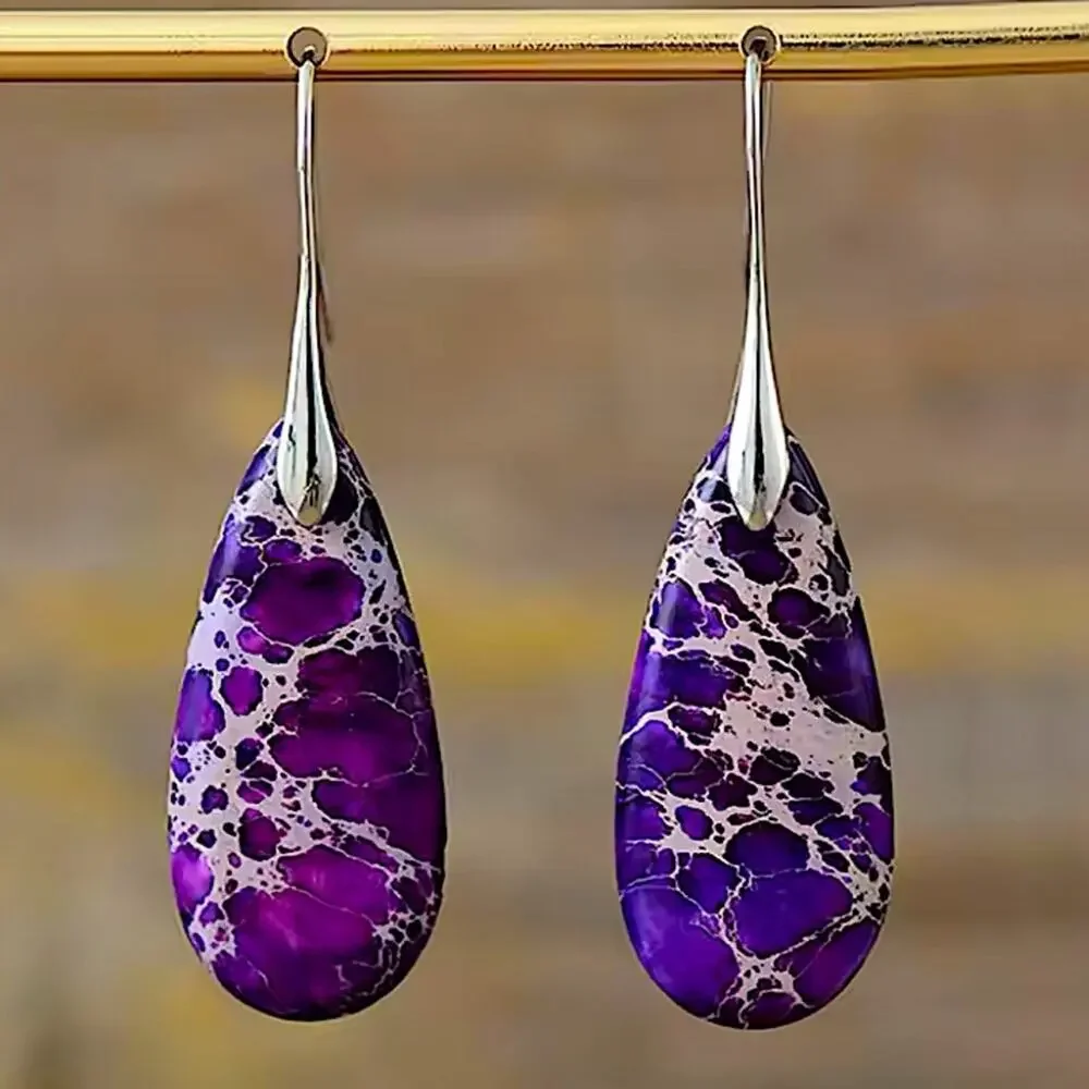 Purple Imperial Jasper Stone Earrings Healing Stone